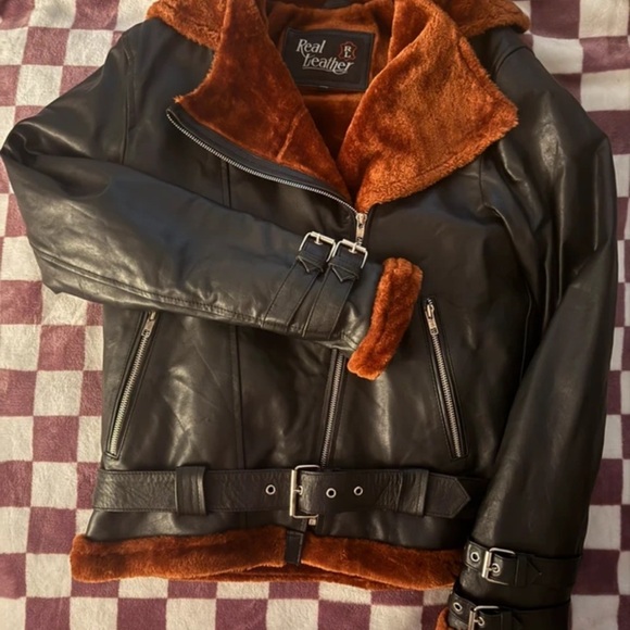 Kenneth Cole Reaction Black Leather Jacket with Brown Lining - Picture 1 of 6